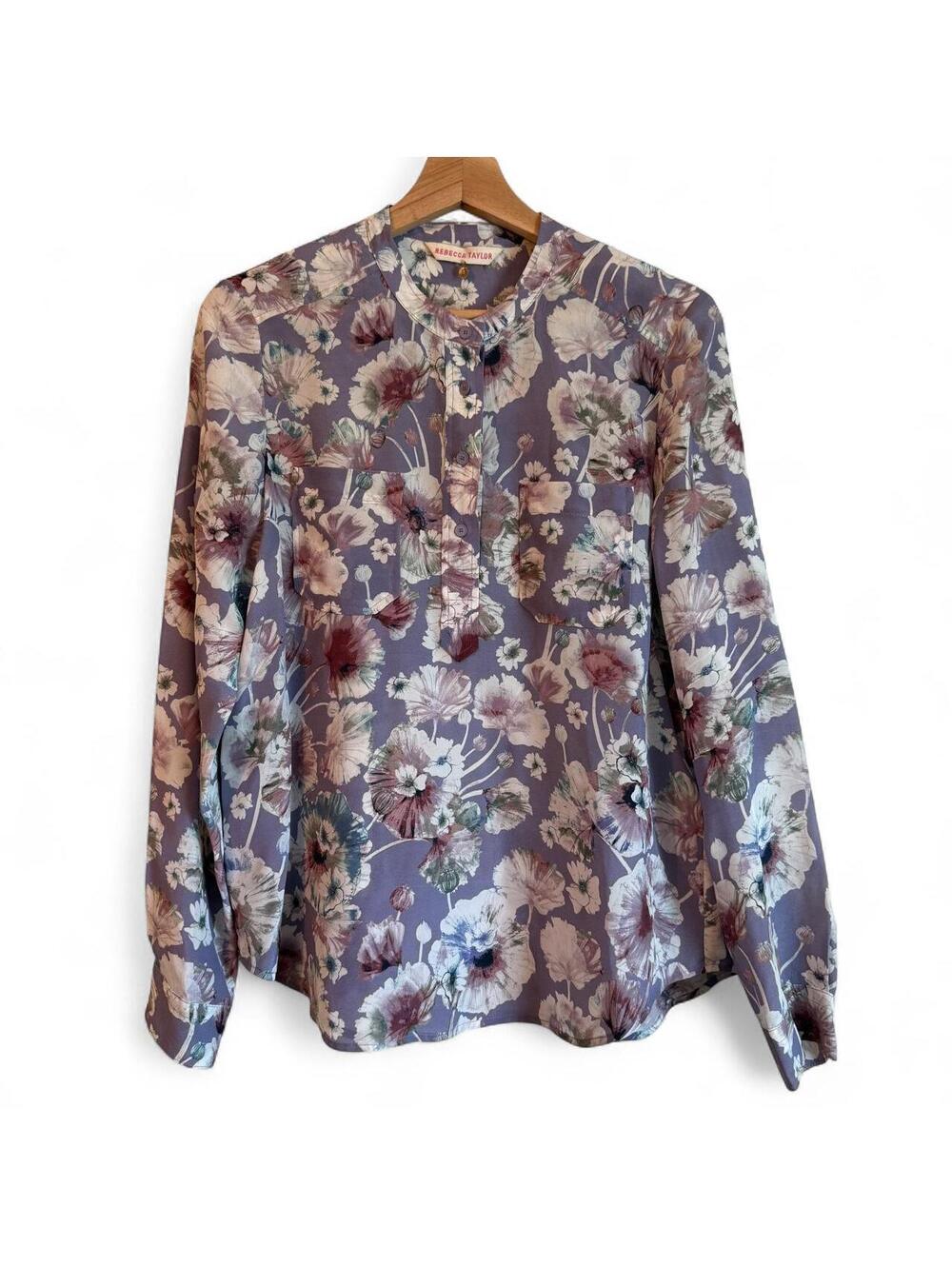 Rebecca Taylor Women's Purple Floral Silk Blouse size Medium
